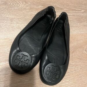 Tory Burch Black Flats with Logo Medallion